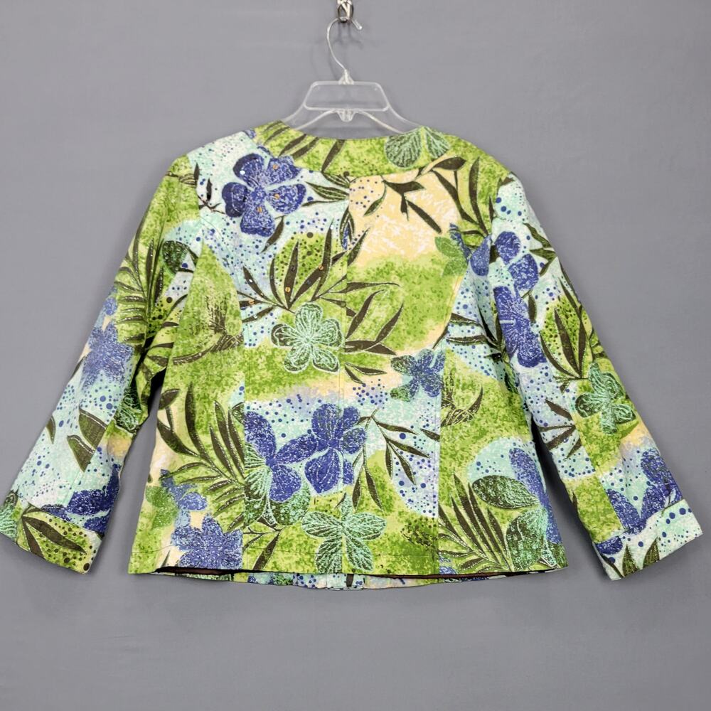 Alex Kim Blue Yellow Floral Lightweight Jacket Long Sleeve Sequins Snaps Women L - Picture 3 of 13
